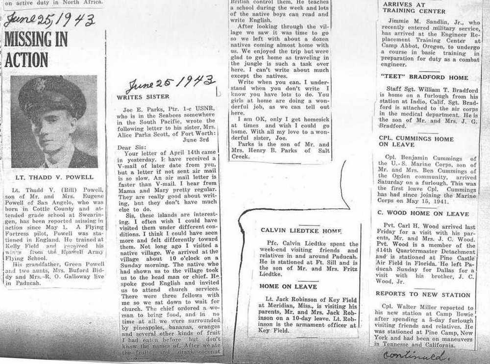 World War II Military News, Cottle County, Texas