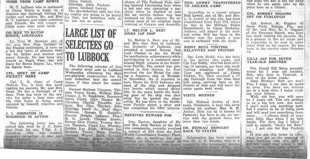 World War II Military News, Cottle County, Texas